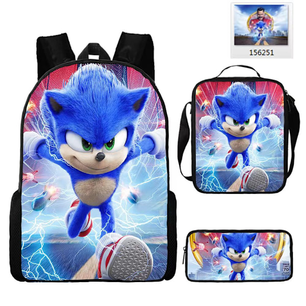 Ny tecknad Sonic skolväska tredelad set för grund- och gymnasieelever