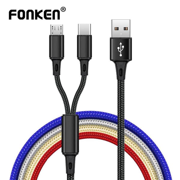 FONKEN 2 i 1 Micro USB Kabler Type C USB Kabel Ledning Separat Ledning til Android Telefon Samsung