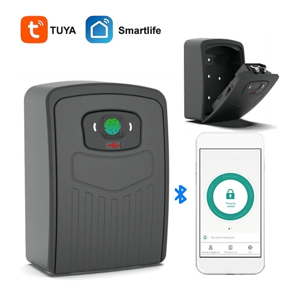Tuya Smart Nøkkelboks Bluetooth Oppbevaringslås Box Smart Life App Veggfeste Sikkerhet Tyverisikring Lockbox-fingerprint