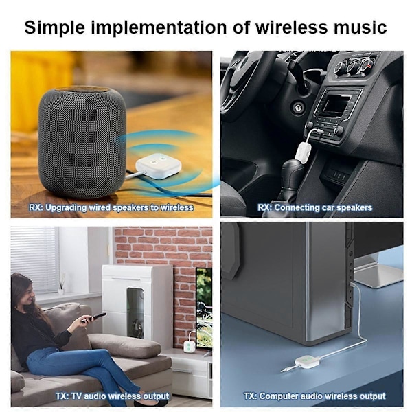 2 in 1 Bluetooth 5.3 Audio -vastaanotinlähetin langaton adapteri mikrofonilla 3,5 mm AUX Stereo Music fo