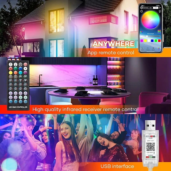 LED-ljussträng i läder 5V RGB fantasy smart USB Bluetooth vattentät set utomhus atmosfäriska färgade lampor