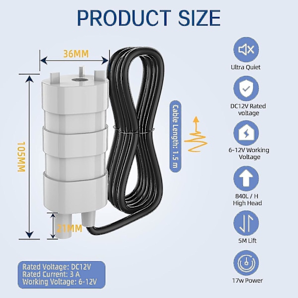12V 600L/H 3A Dykpumpe Høj Flow Rate Mikro Elektrisk Vandpumpe til Campingvogn Dam Akvarium Springvand