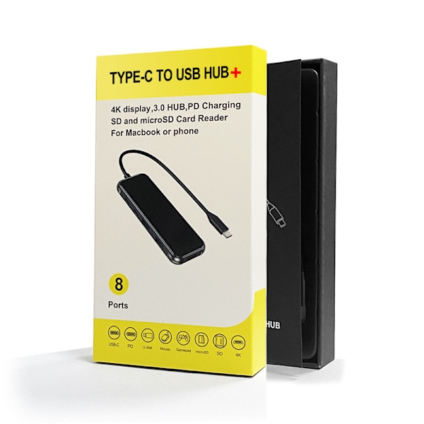 Dockningsstation Type-C 8-i-1 USB3.0 Multi-Interface Konverter Bärbar Laptop Utbyggnadshubb