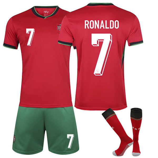 2024 EM Portugal Hemma Ronaldo Nr. 7 Jersey Fotbollströja Barn Set Storlek: 16