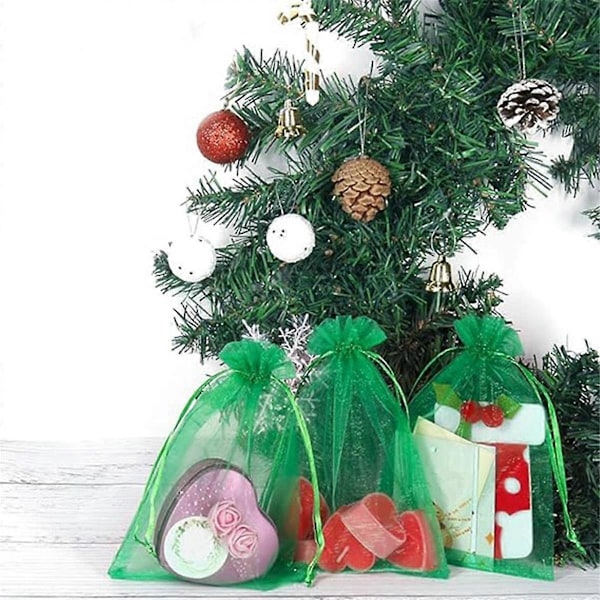 100 stk. perlegarnsposer, organzaposer, displayposer med snøre, julegaveposer til slik, 15