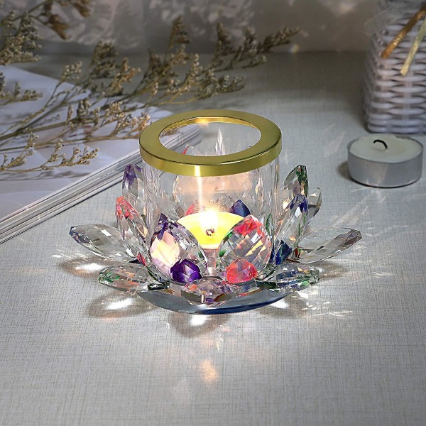 5,2 tommer regnbuekrystal Lotus stearinlys fyrfadsstage Lysestage, glas votive stearinlysholder Night Light
