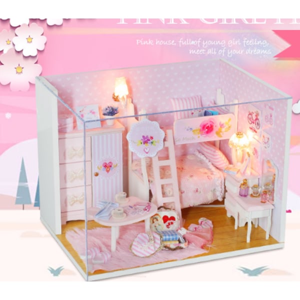 DIY-stuga handgjord kreativ prinsesshusmodell kreativ presentfigur, kreativa tredimensionella prydnader, f