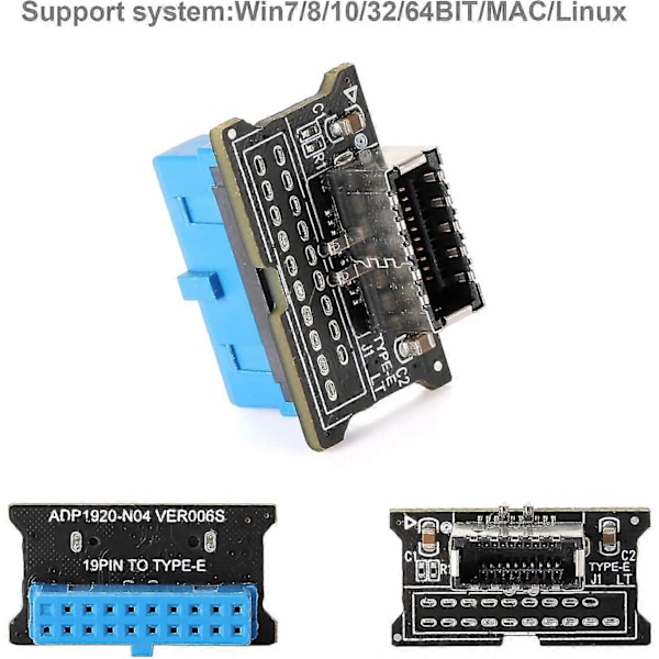 Tietokoneen emolevyn USB 3.0 19-nastainen Type-C -paneeliin Er Type-E -sovitin 20-19 nastainen laajennus