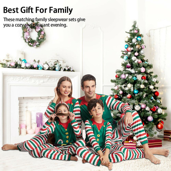 Perheeseen sopivat joulutonttu-teemalla Pyjamat Yöasut Joulu Äiti Isä Lapset Raidalliset pyjamat Pjs- set yöasut