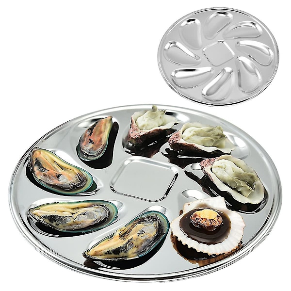 Oyster Plate,2 Pack Oyster Pan Stainless Steel Oyster Plates Oyster Shell Shaped Tray Thick Reusable Oyster Serving Tray With 8 Slots For Home Hotel R