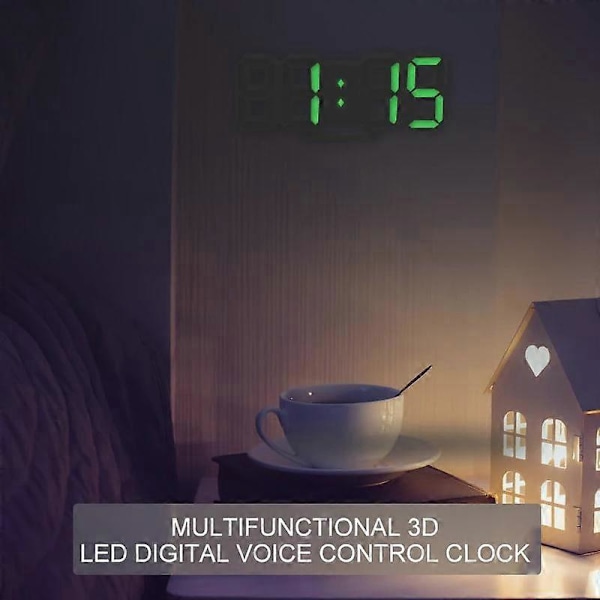 3D LED Natlampe Digitalt Ur Stort Vægur Glødende Tilstand Lysstyrke Justerbar Elektronisk Bordur Display