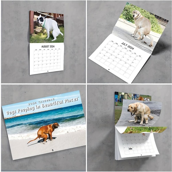 Rolig kalender 2024 Hundar som bajsar på vackra platser Väggkalender Tidsplanerare Hemmakontor Konstdekoration Chr