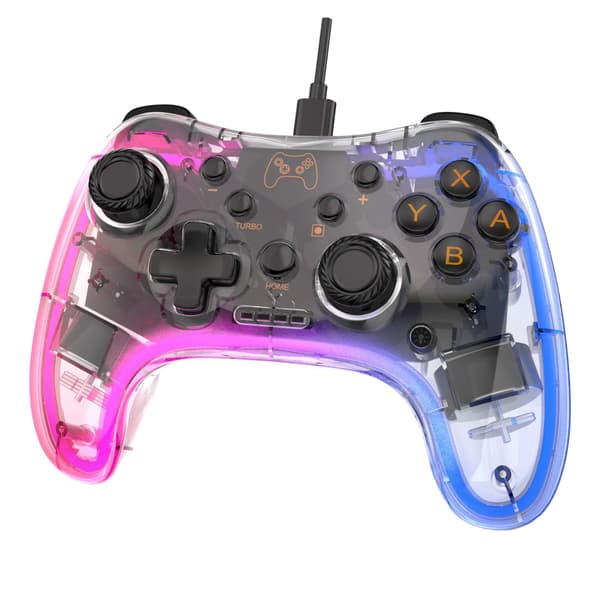Switch spilcontroller neon RGB farverig lysende switch ledningsforbundet spilcontroller, transparent hvid