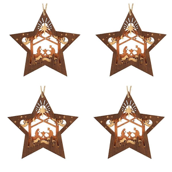 Julkrubba Ornament Jul Trä Hängande Ornament Flerlagers Julkrubba Julgransprydnad