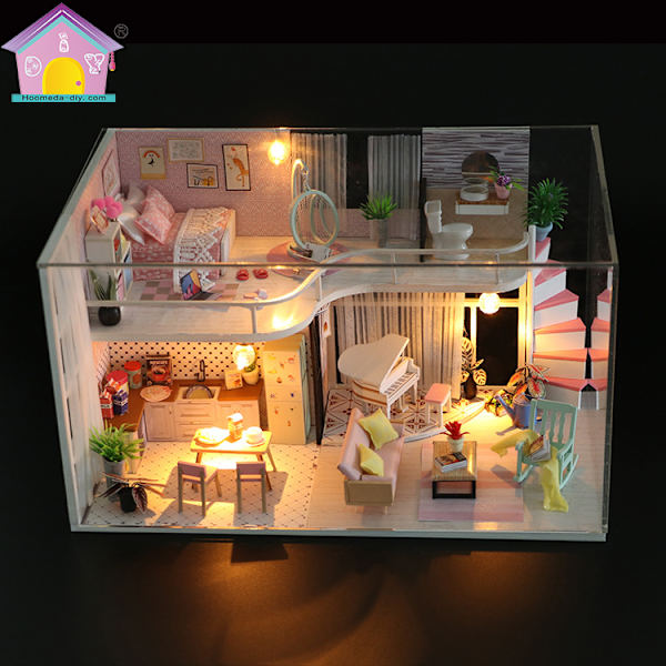 1-pak Loft-stil Kreativ Uddannelsesmæssig Gave Sandkasse Model Material DIY Håndlavet Hytte Træ 3D Bygning Stereo