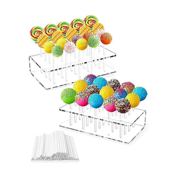 2 Stykker Cake Pop Stativ, med 100 Cake Pop Pinner, 20 Hull, Lollipop Holder, Lollipop Stativ for Godteri