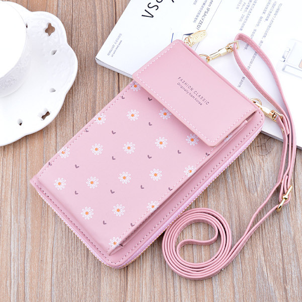 Ny Stil Mobiltelefonväska Dam Crossbody Väska Mjukt Läder Koreansk Stil Stor Kapacitet Tryckt Dragkedja Lång Plånbok Dam