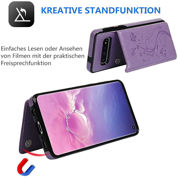 Til Galaxy S10 Etui, Premium Læder Flip Cover Dobbelt Magnetisk Snap Med Stativfunktion Etui Cover Tegnebog Telefon Etui Til Samsung Galaxy S10 - Lilla