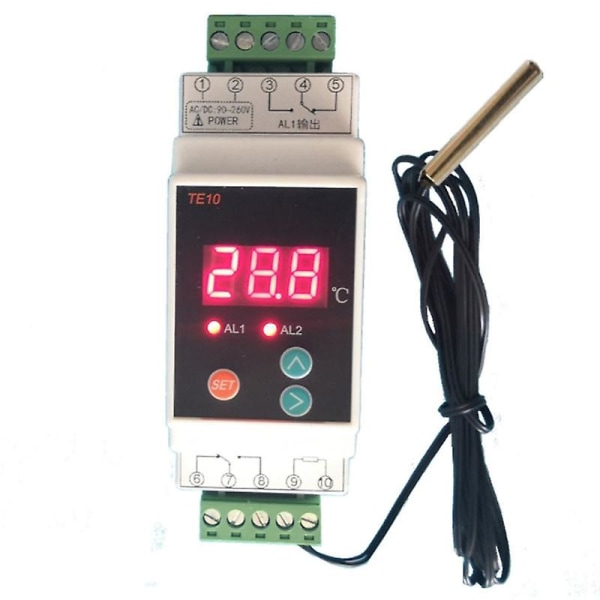 AC90-260V -40-110 Din-skinnetermostat med sensor 2-vejs relæudgang Temperaturalarmcontroller INGEN NC FÆLLES