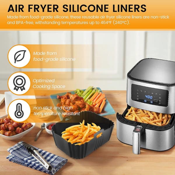 2 stk. Tilbehørssæt til Airfryer, Airfryer Silikonekurv, Bageplade til Ovn, Silikonegrydeforing, Damp