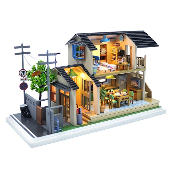 Monterade prydnadsmodeller leksaksdockhus kreativ miniatyr scen sandbordshus bergsvilla med damm co