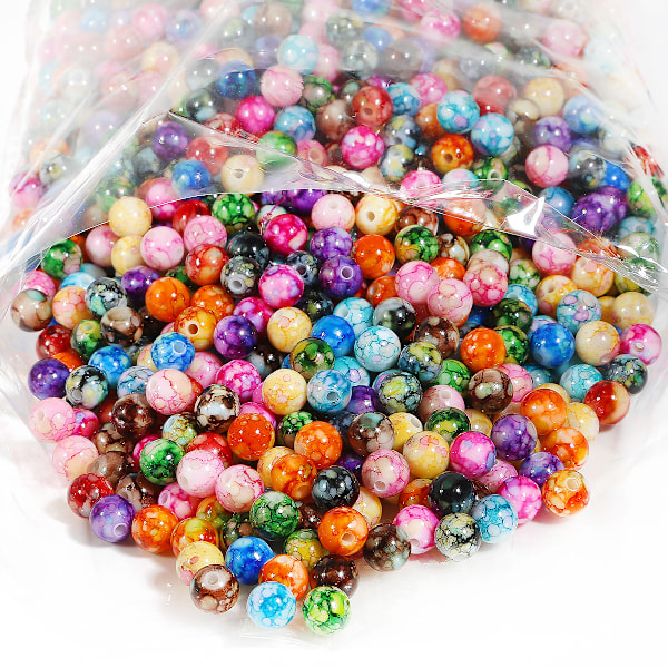 Akrylblomsterperler som imiterer keramiske mønstereffektperler runde rette hull løse perler diy smykker håndlagde