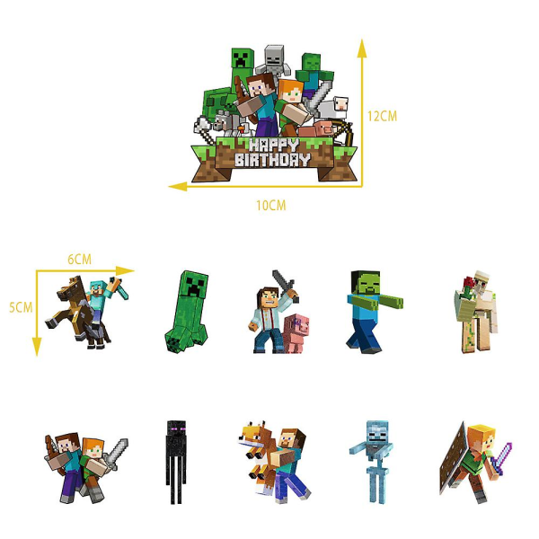 Minecraft Lapset Hyvää syntymäpäivää Juhlakoristelusarja Ilmapallot Banneri Kakku Cupcake Topper Kids