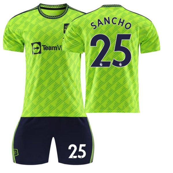 Red Devils Manchester L Second Away Fluorescent Green No. 27 Sancho Football Jersey Kids