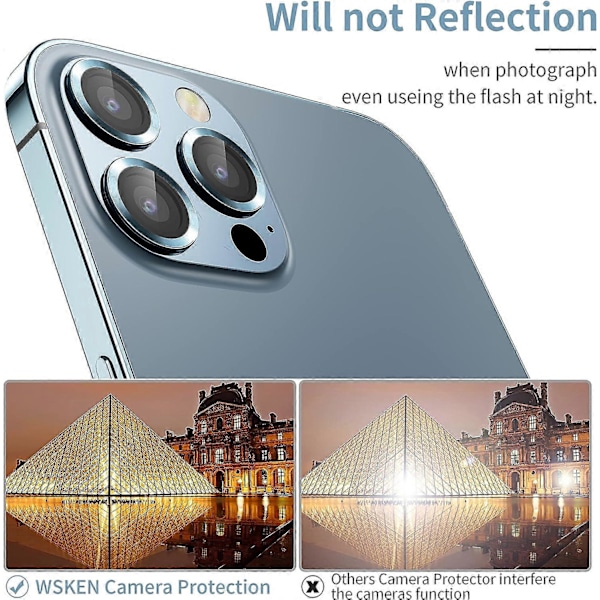 3-pak Kompatibel med iPhone 13 Pro Kamera Linsebeskytter, Ridsefast HD Hærdet Glas Metal Kamera Skærmbeskytter (Blå)