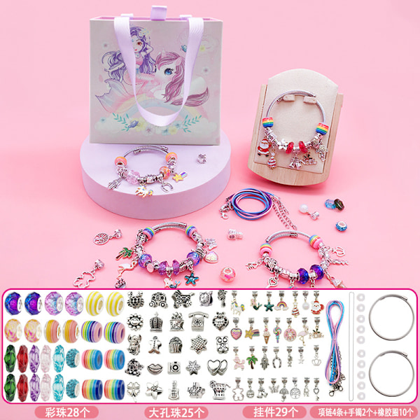 99 stycken tecknade sjöjungfruenhörning Ocean Series Kids DIY armband flicka handgjorda pärlor set presentask