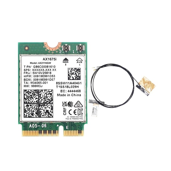 AX1675I WIFI-kort+2XAntenn WiFi 6E M.2 Key E CNVio 2 Band 2.4G/5G/6Ghz Trådlöst Kort AX211 BT 5.2