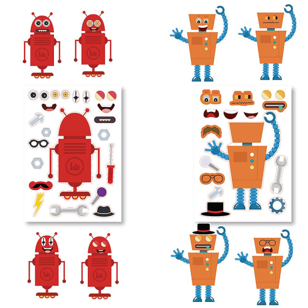 24 stk. Gør-det-selv-robottema Make-a-face Stickers Pack, Lav dine egne sjove Craft Stickers Sæt til festdekoration, Ki