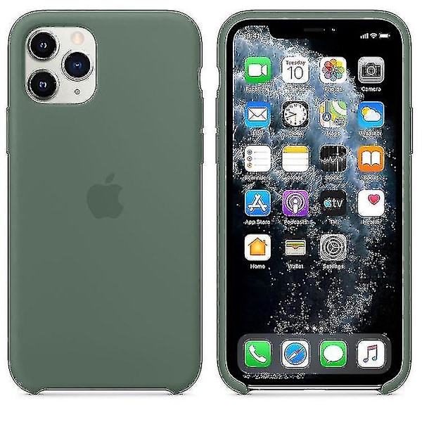 Apple Silikonemikrofiber Beskyttende Etui Til Iphone 11 Pro-pine Grøn