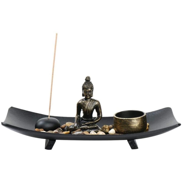 Buddha-harpiks-røgelsespinde-brænderholder, fyrfadsstage, Buddha-statue-sandbord til boligindretning