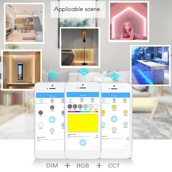 LED-kontroller Smart WiFi RGB/CCT/DIM Tre-i-ett FCC Hög effekt Monokromatisk Färgtemperatur L