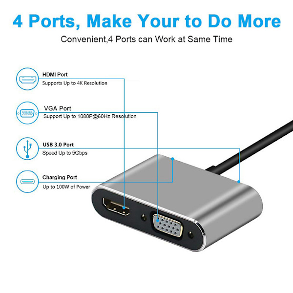 Dock Type-C til HDMI/VGA med PD+USB Switch Telefon USB-C Konverter