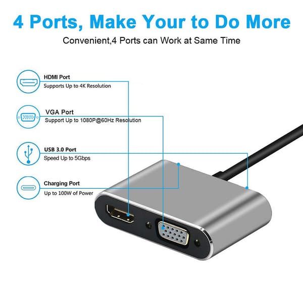 Dokk Type-C til HDMI/VGA med PD+USB-bryter Telefon USB-C Konverter