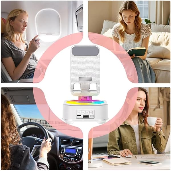 3-i-1 Bluetooth-højttaler med telefonholder, farverig lys desktop-lydafspiller