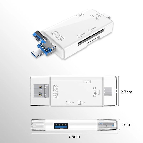 SD-kortlæser USB C-kortlæser 6 i 1 USB 2.0 TF/Mirco SD Smart hukommelseskortlæser Type C OTG Flash-hukommelseskortlæser