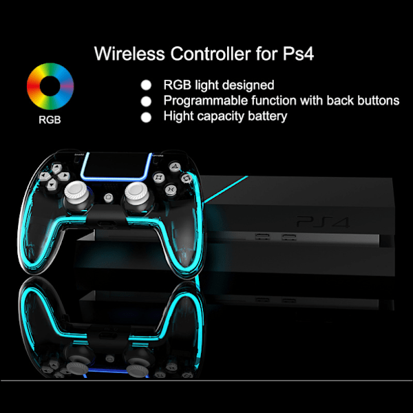 Passar till PS4 spelkonsol Bluetooth trådlös handkontroll med RGB-ljus programmerbar bakknapp PC PC Android spelkontroll
