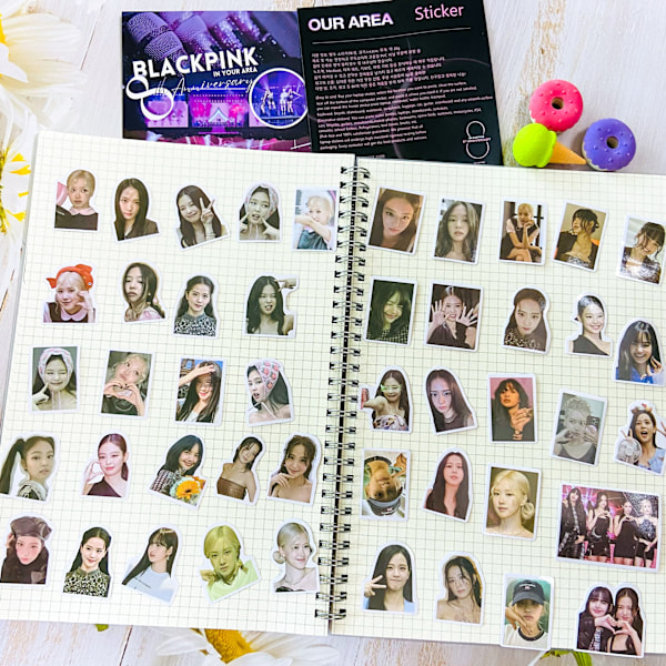 98 Mustaa Pink-Tarraa 8. Vuoden Juhlan Muistikirjan Tarrat ROSE JENNIE Jisoo Matkatavaroiden Tarrat