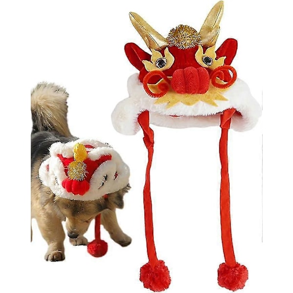 Årets drake hund katt hatt söt drake cosplay hatt för hundar katter husdjur kostym hatt varm omslag huva hatt för katter små hundar