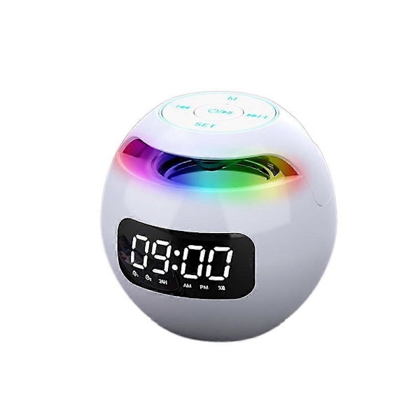 Trådlös Bluetooth-högtalare Ljudlåda Klocka Alarm Färg Nattlampa Med Mic Usb 5.0 Adapter Klockversion Vit