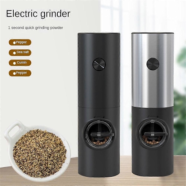 Elektrisk salt- och pepparkvarn automatisk USB-uppladdningsbar rostfritt stål justerbar grovhet kryddkvarn med LED-ljus