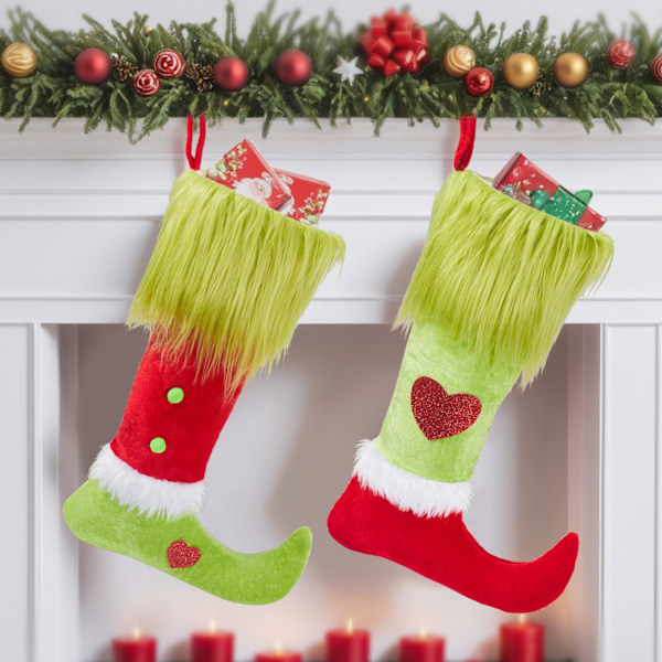 Julklappsstrumpor 2024 Långt Hår Grön Grinch Element Julklappsstrumpor Godispåse Julpynt Presentpåse