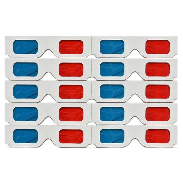 3d briller, 10 par røde og blå papir stereolinser til sæt Anaglyph Paper 3d briller