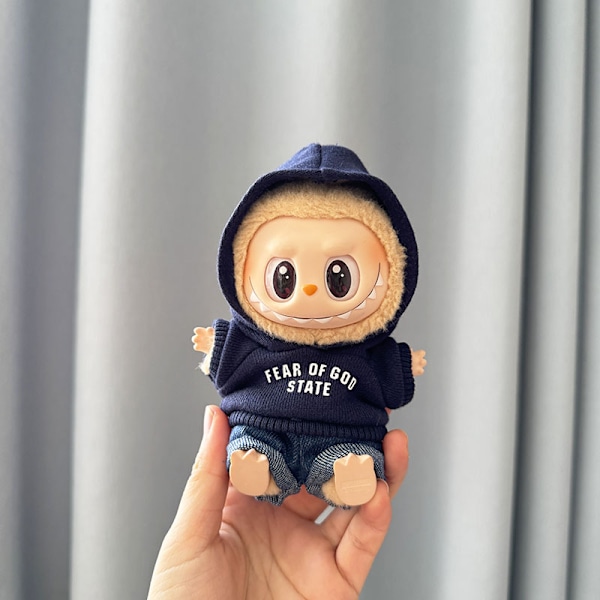 (Endast kläder) Första och andra generationens nyckelring Labubu kläder hänge Labubu dockkläder FEAR hoodie set