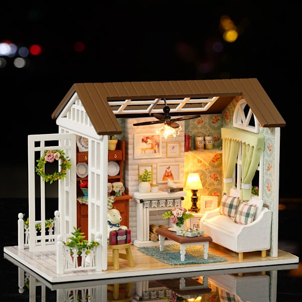 Tilfeldig 1 stk DIY hytte håndlaget montering modellhus kreativ gave gave ornamenter