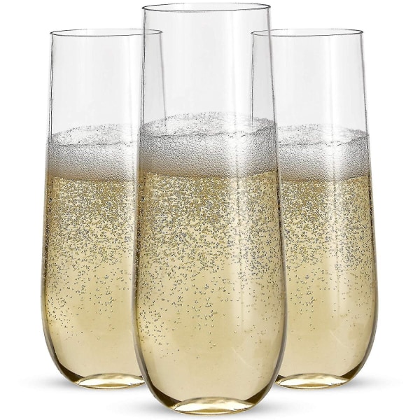 24 stilkløse plast champagne fløjter - 9 oz plast champagne glas klare ubrydelige ristning Gl