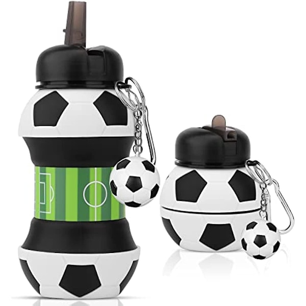 Fodbolddinosaur Nøglering 550ml Sammenklappelig Børne Vandflaske Med Tud For Skole BPA-fri Lækagesikker Silikon Drikkflaske Til Piger Drenge